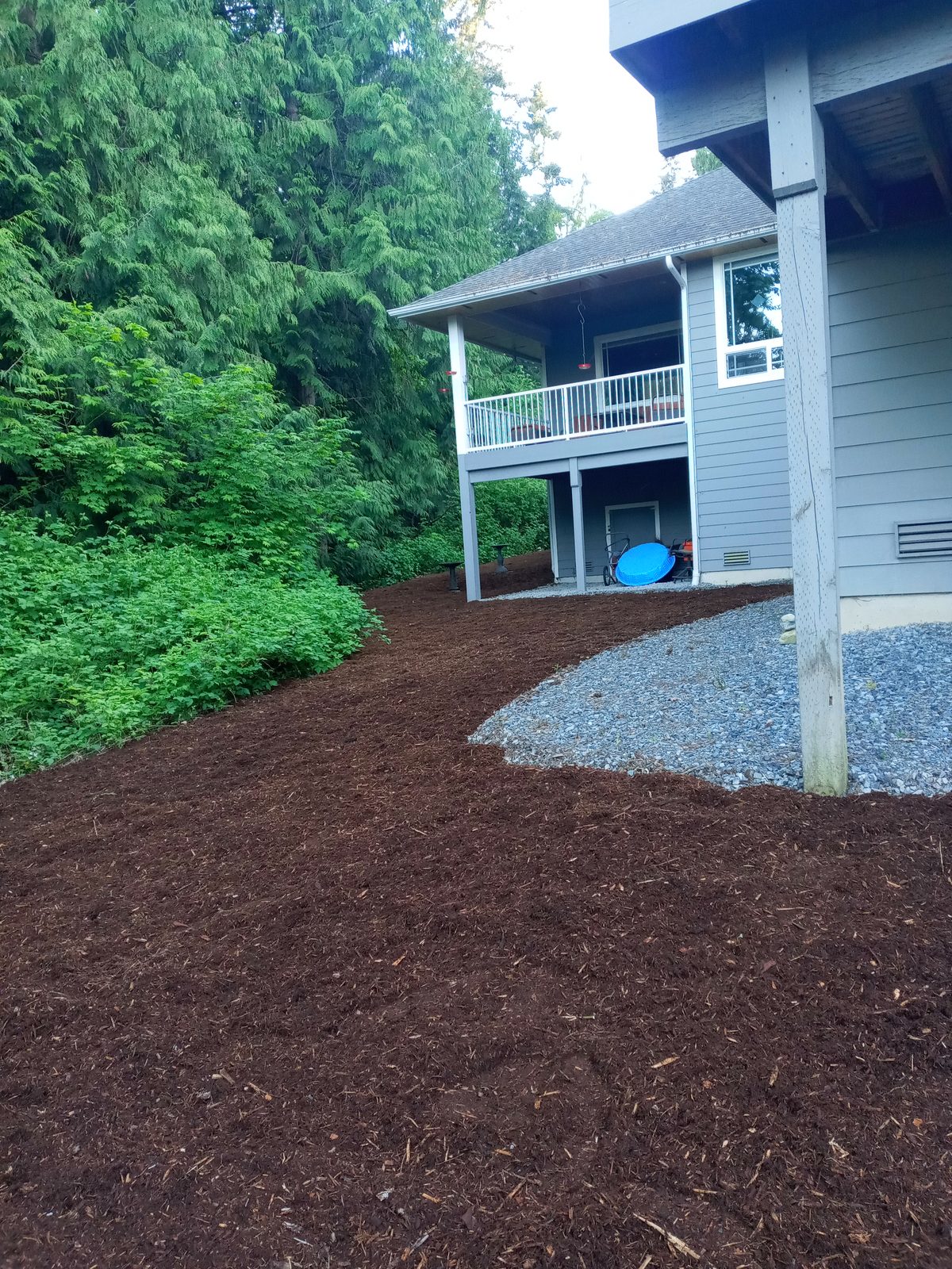 Hillside beds dressed in fresh dark mulch by ZNS